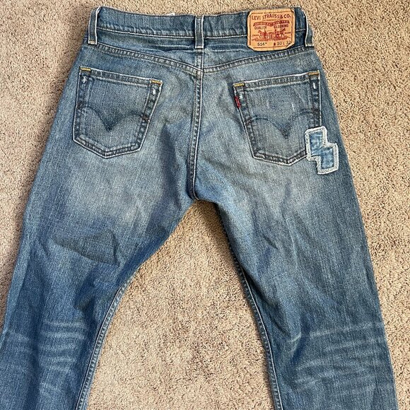 Levis 514 Slim Straight Medium Washed Patchwork Distressed wash Jeans Mens 30x32
